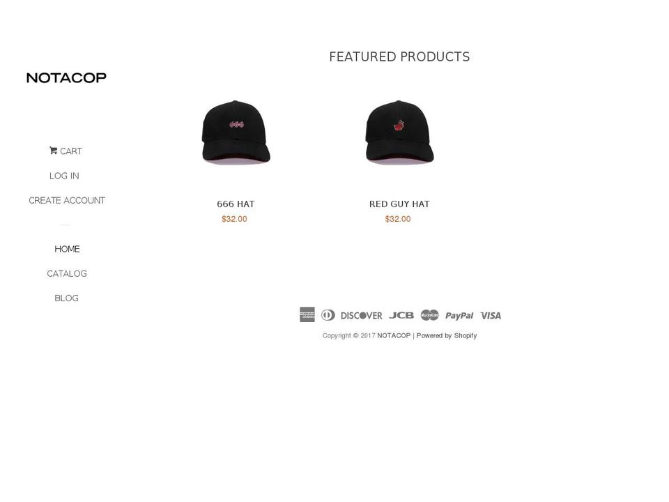 notacopshop.com shopify website screenshot