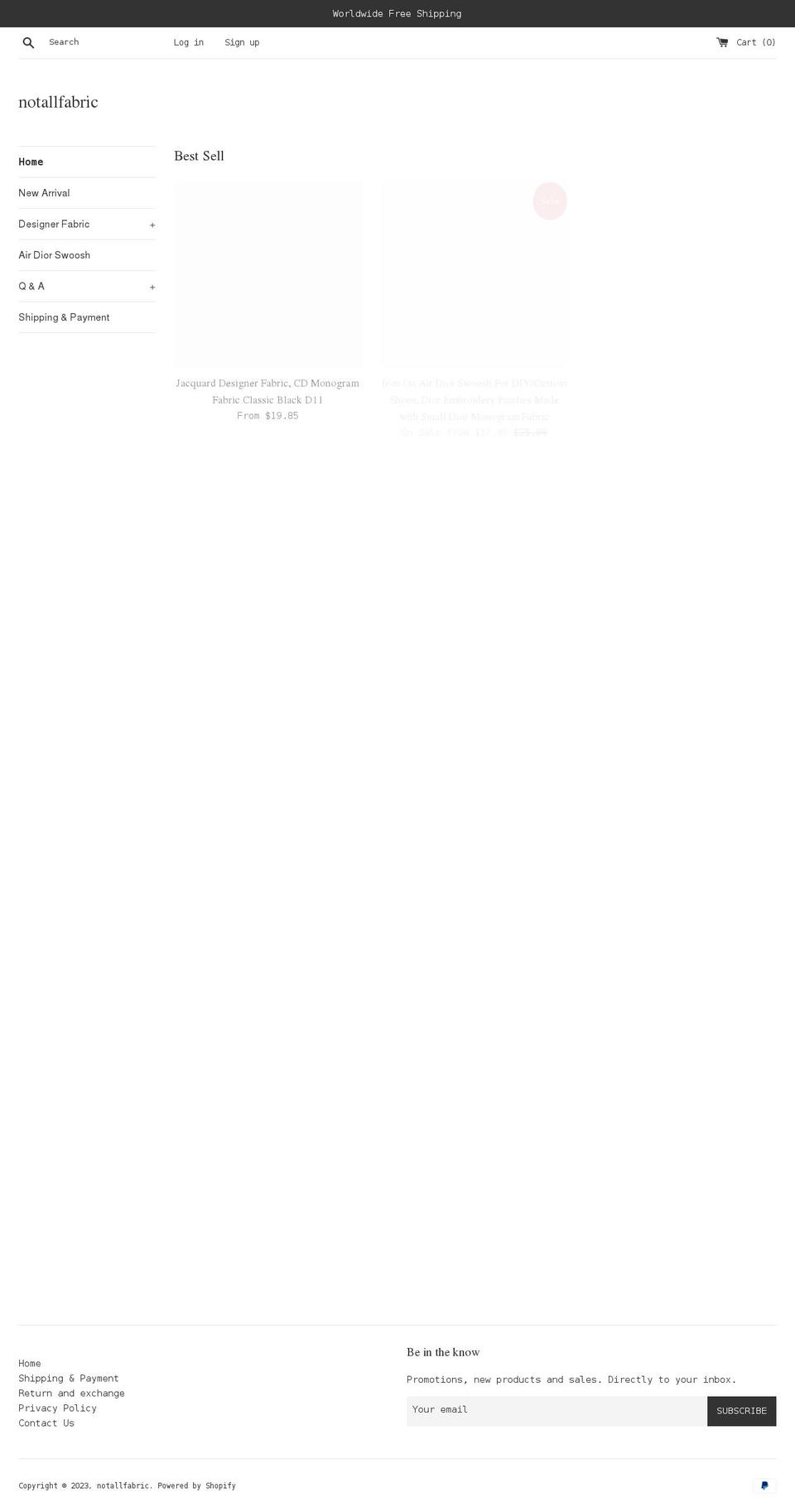 notallfabric.com shopify website screenshot