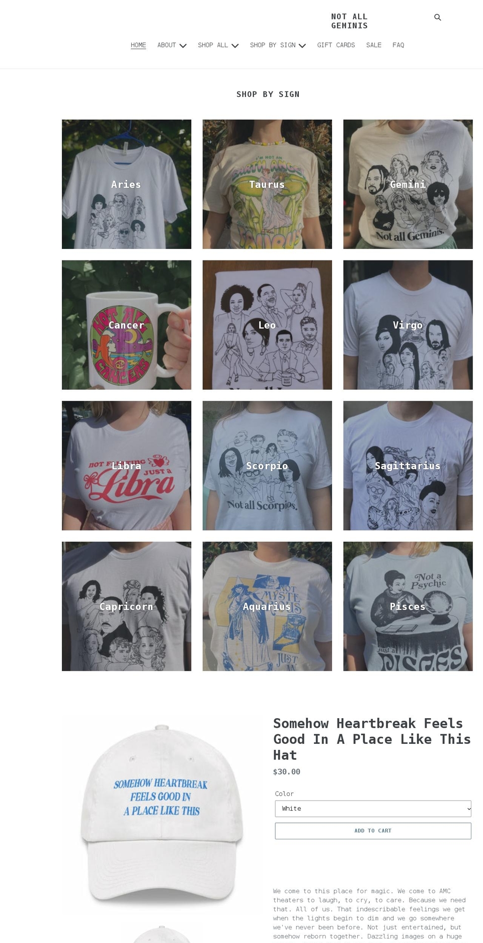 notallgeminis.com shopify website screenshot