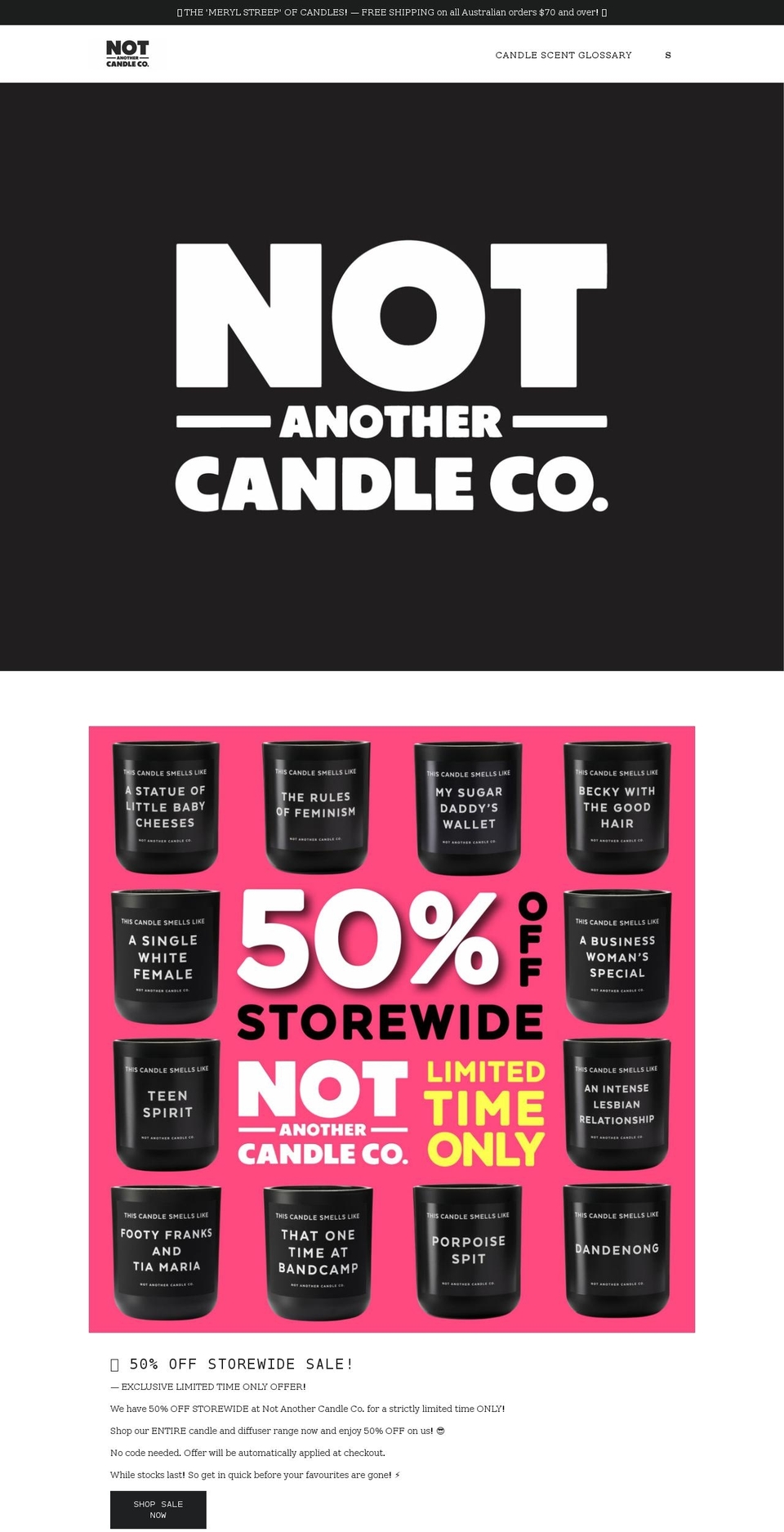 notanothercandleco.com shopify website screenshot