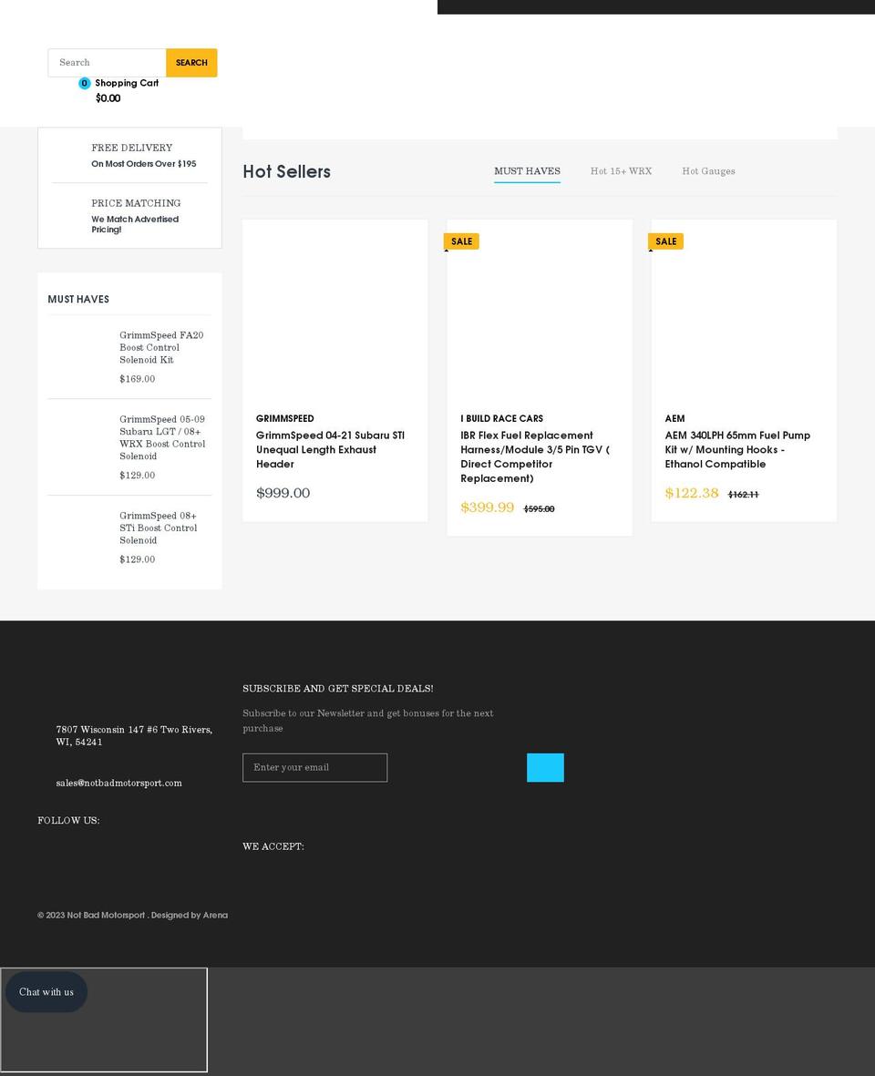 notbadmotorsport.com shopify website screenshot