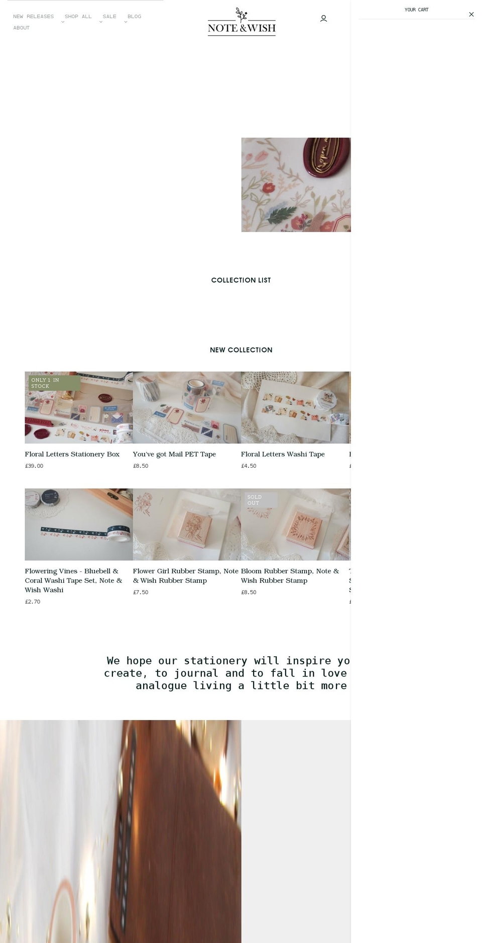 noteandwish.com shopify website screenshot