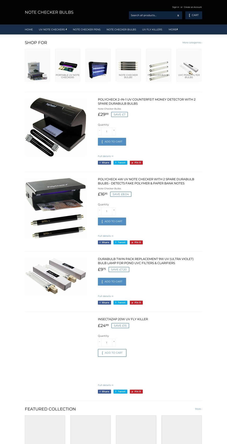 notecheckerbulbs.com shopify website screenshot