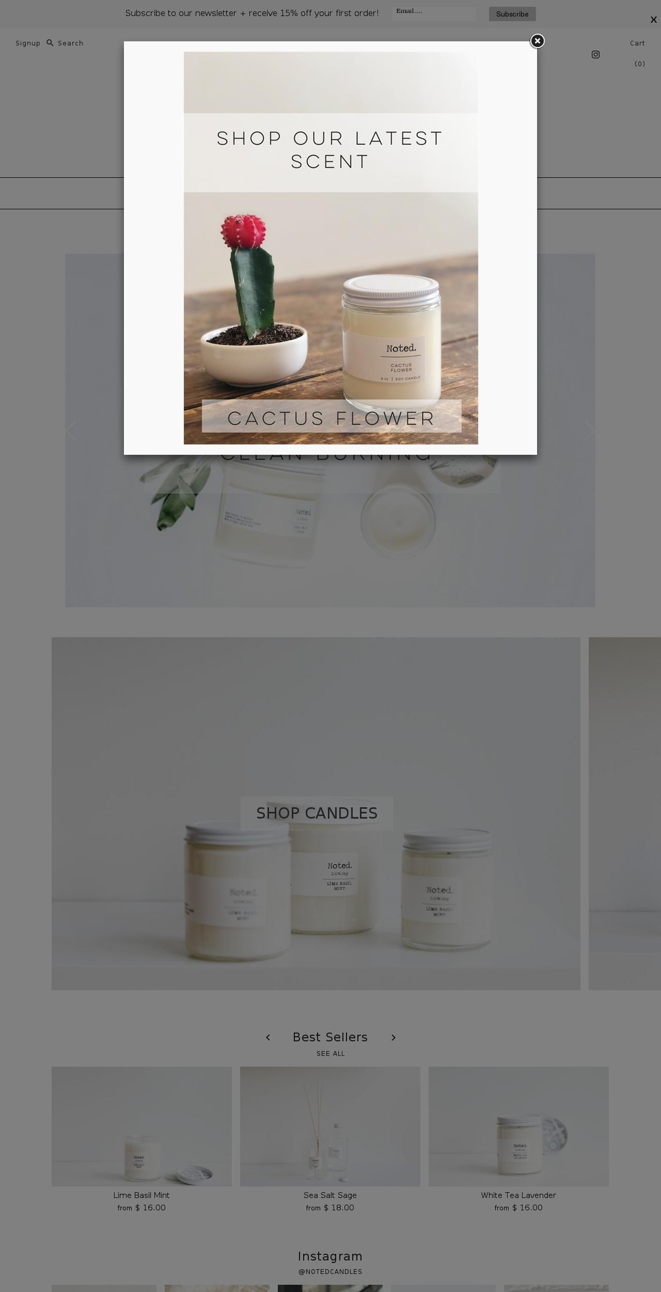 notedcandles.com — Shopify storefront screenshot