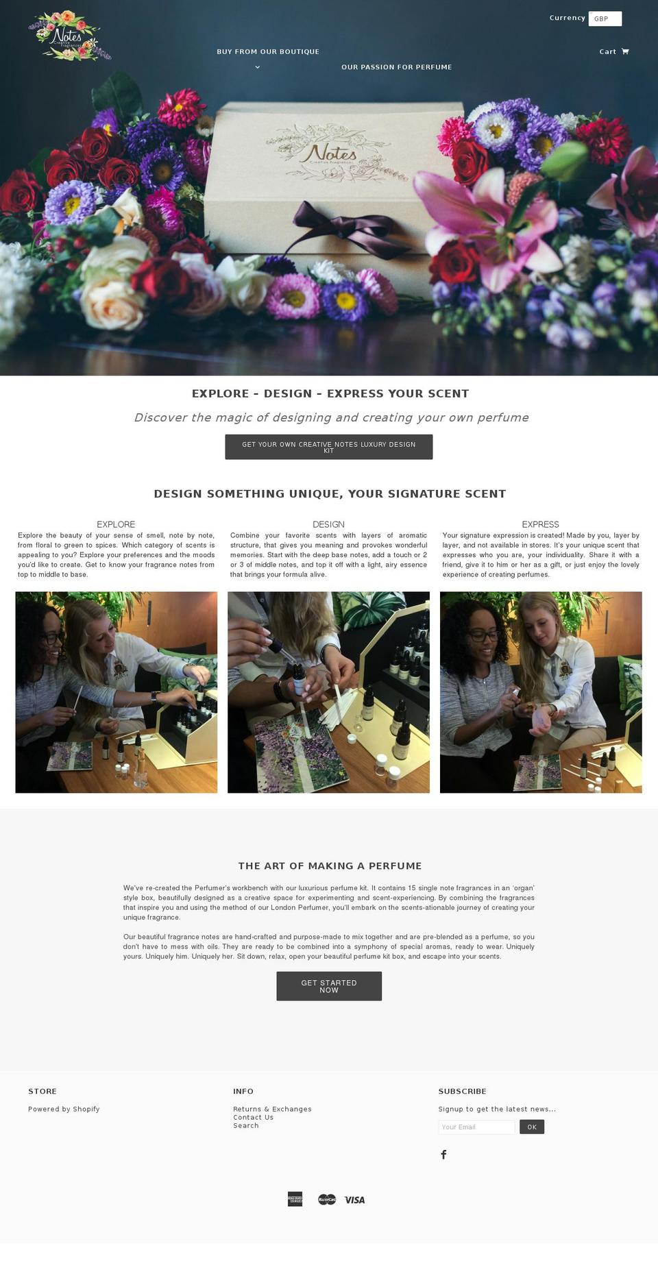 notesfragrances.com shopify website screenshot