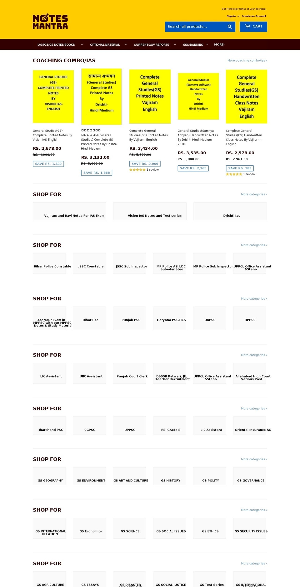 notesmantra.com — Shopify storefront screenshot