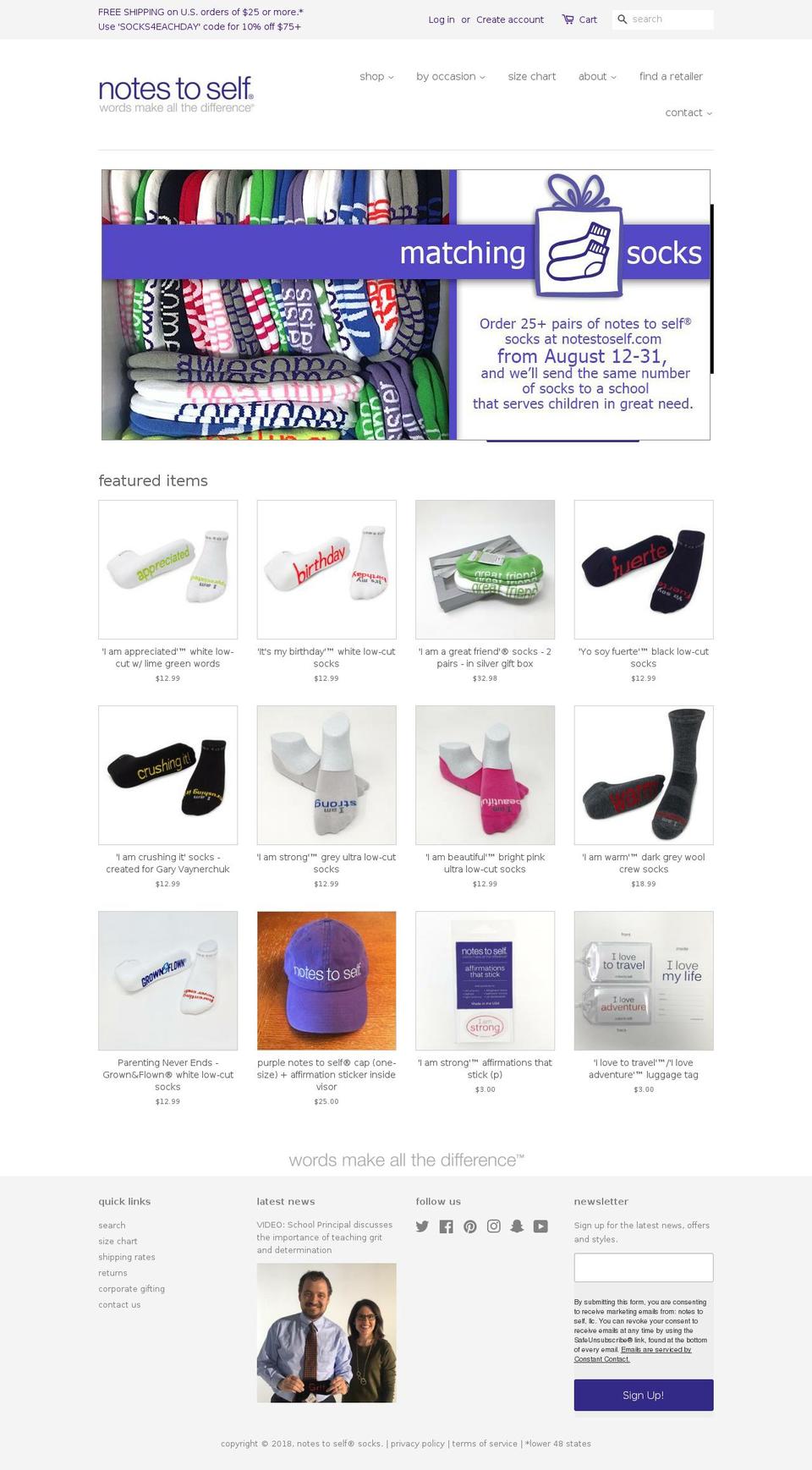 notestoselfiesock.com — Shopify storefront screenshot
