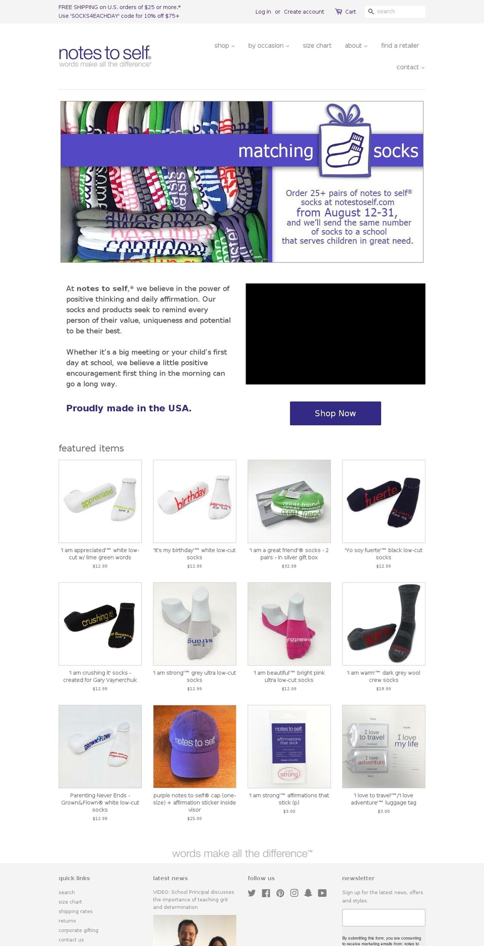 notestoselfiesocks.com — Shopify storefront screenshot