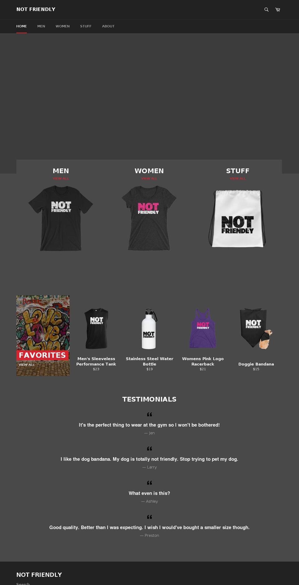 notfriendly.com shopify website screenshot