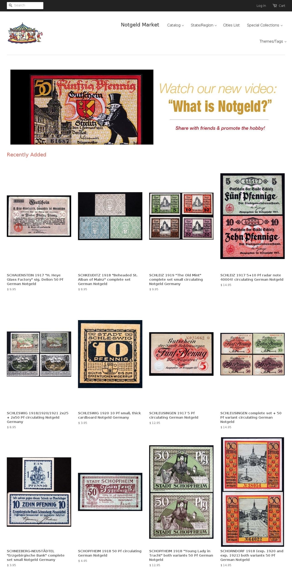 notgeldmarket.com shopify website screenshot