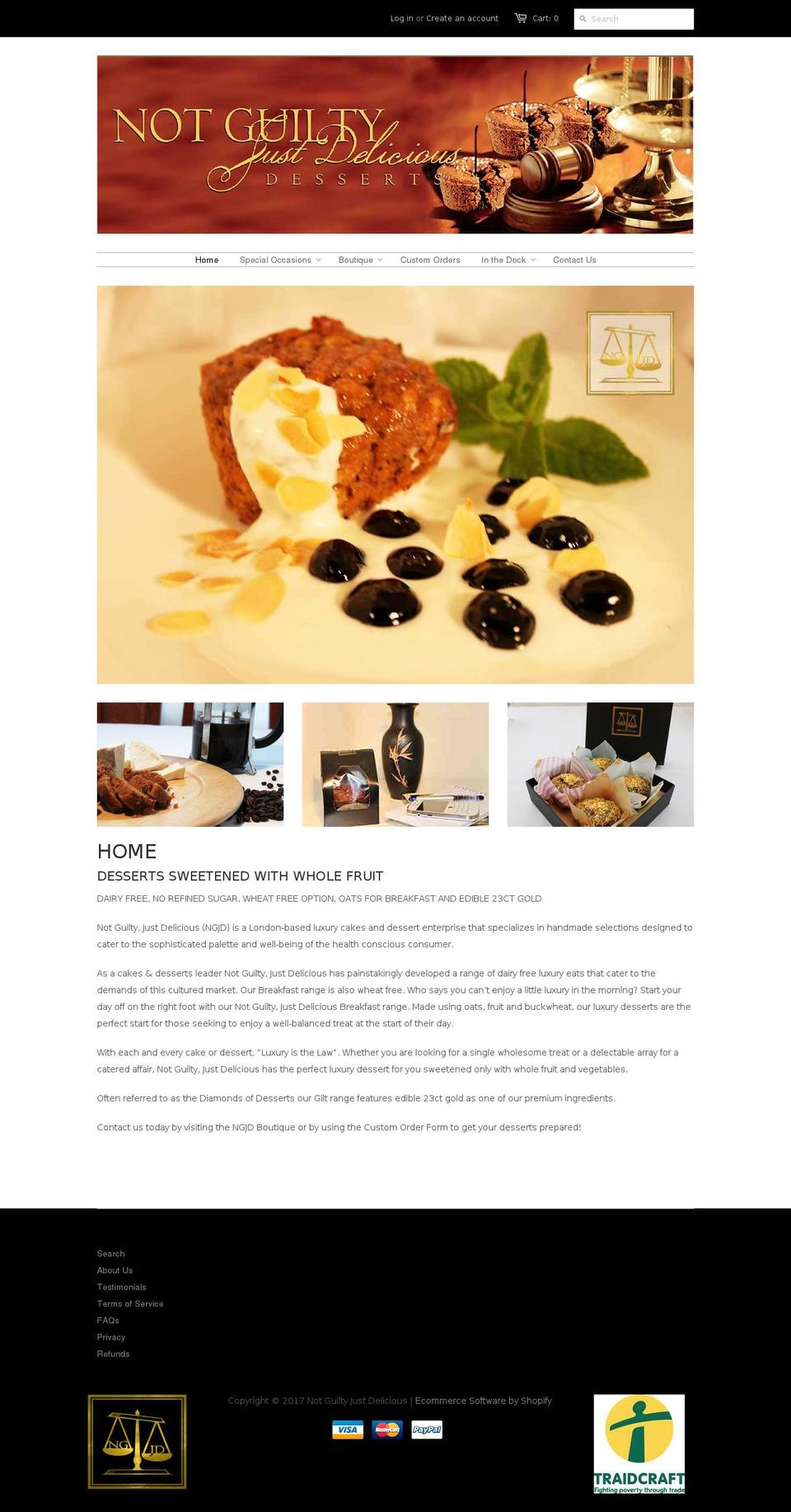 notguiltyjustdelicious.com shopify website screenshot