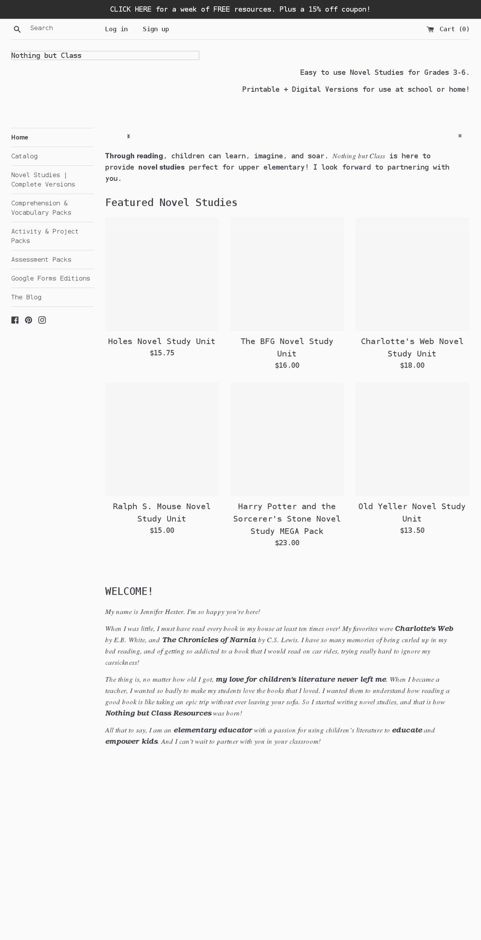 nothingbutclassresources.com shopify website screenshot