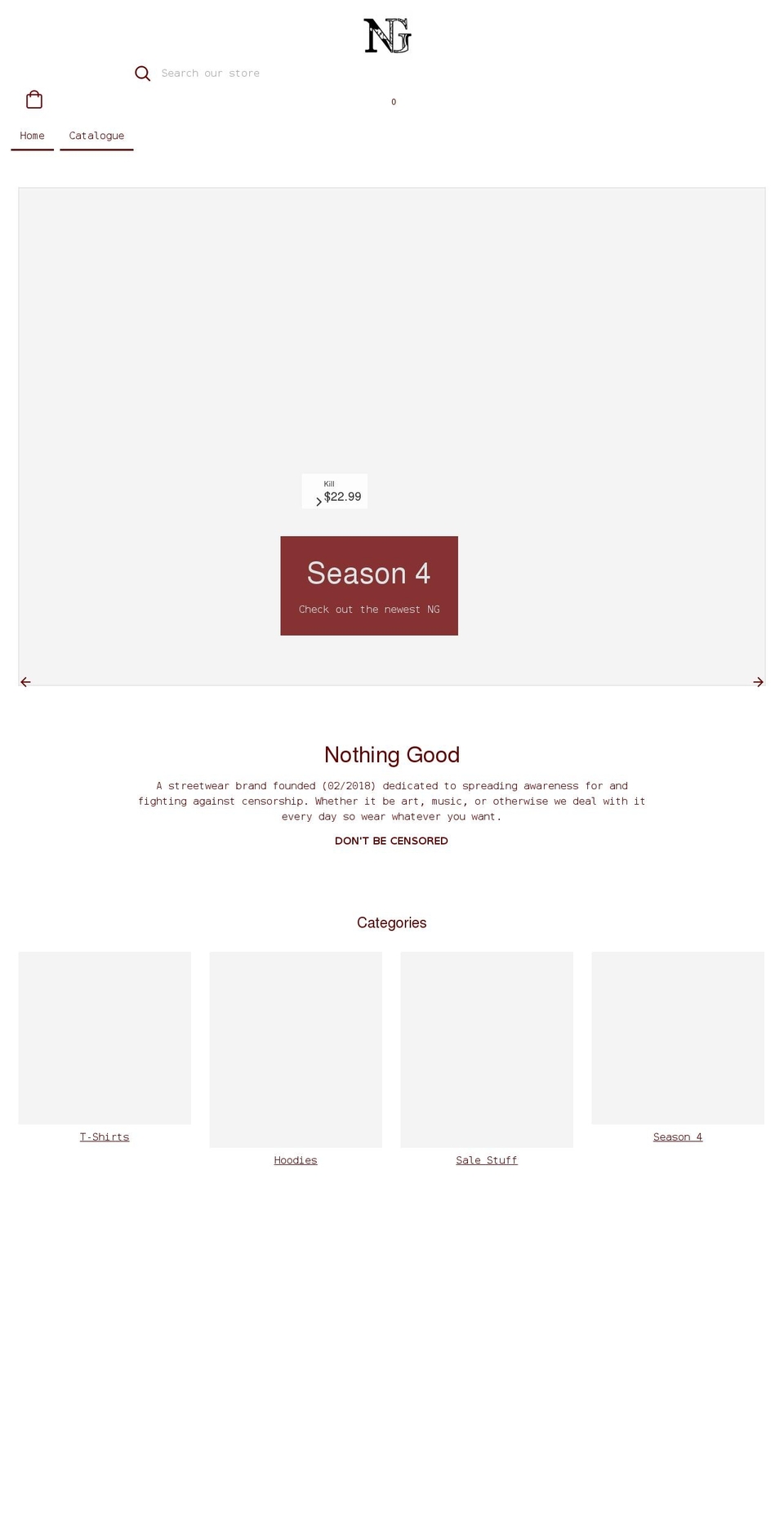 nothinggoodclothing.com shopify website screenshot