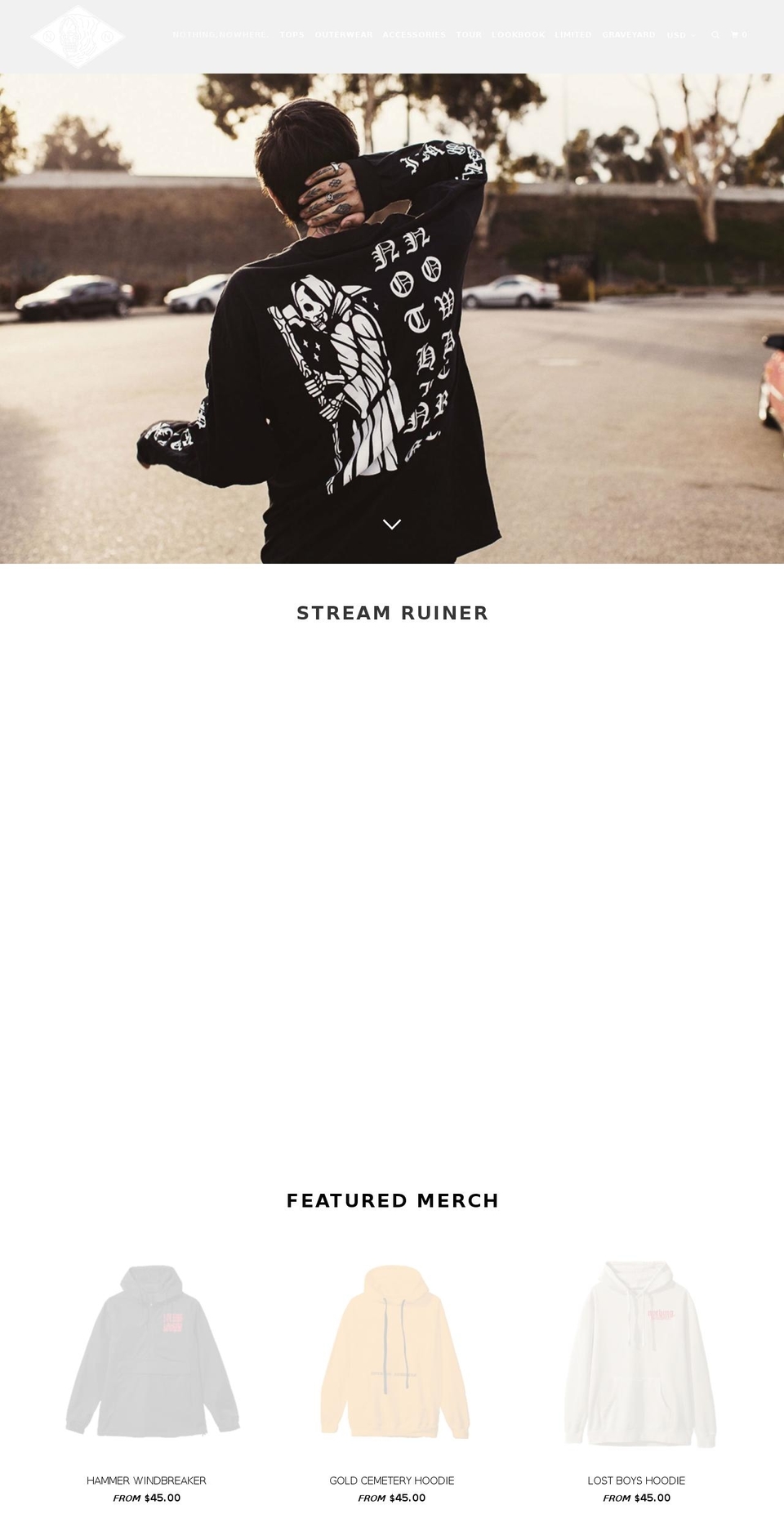 nothingnowheremerch.com shopify website screenshot