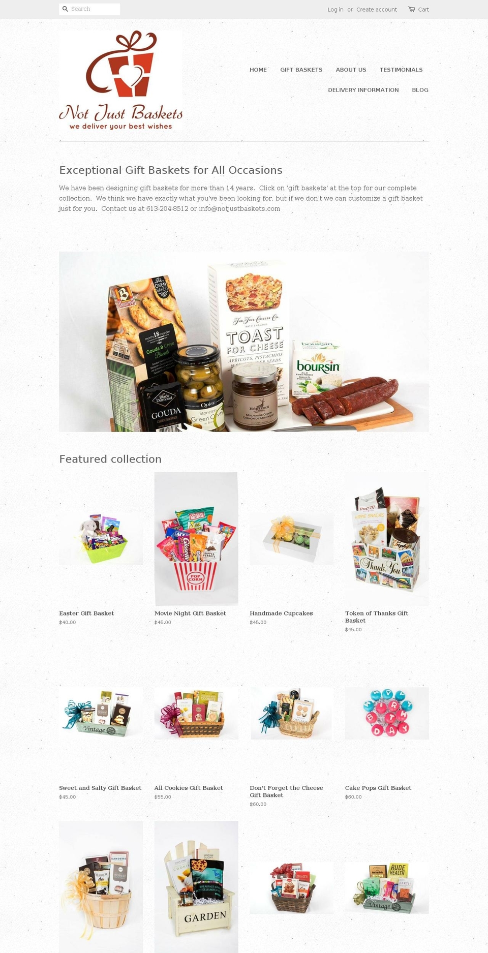 notjustbaskets.com shopify website screenshot