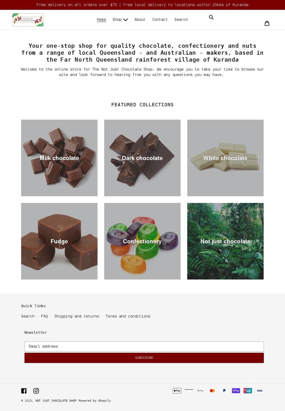 notjustchocolate.com.au shopify website screenshot