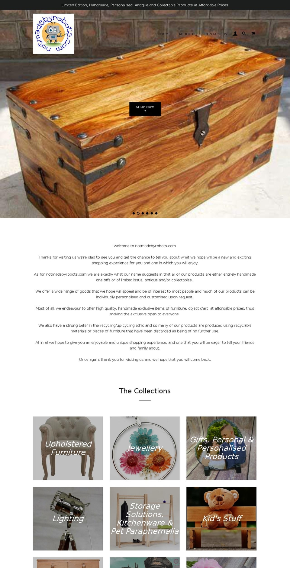 notmadebyrobots.com — Shopify storefront screenshot
