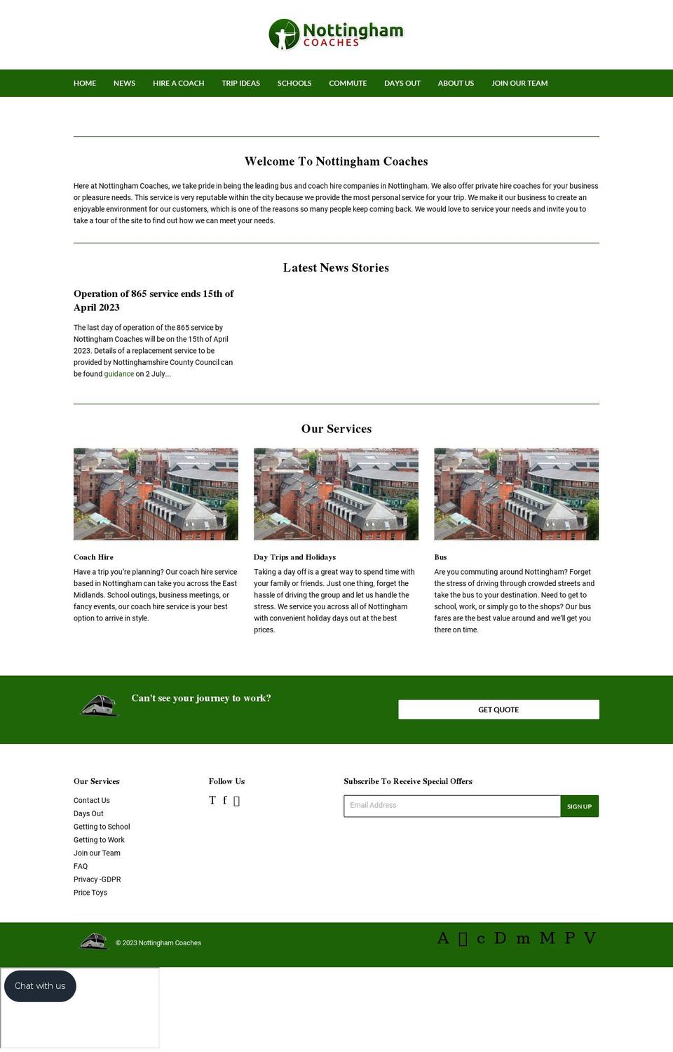 nottinghamcoach.co.uk shopify website screenshot