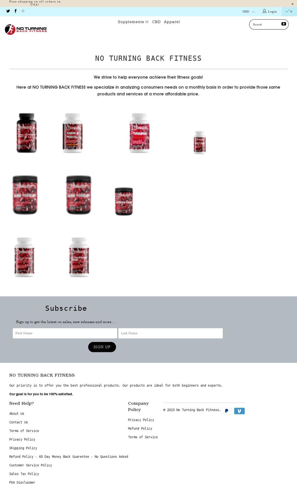 noturningbackfitness.com shopify website screenshot