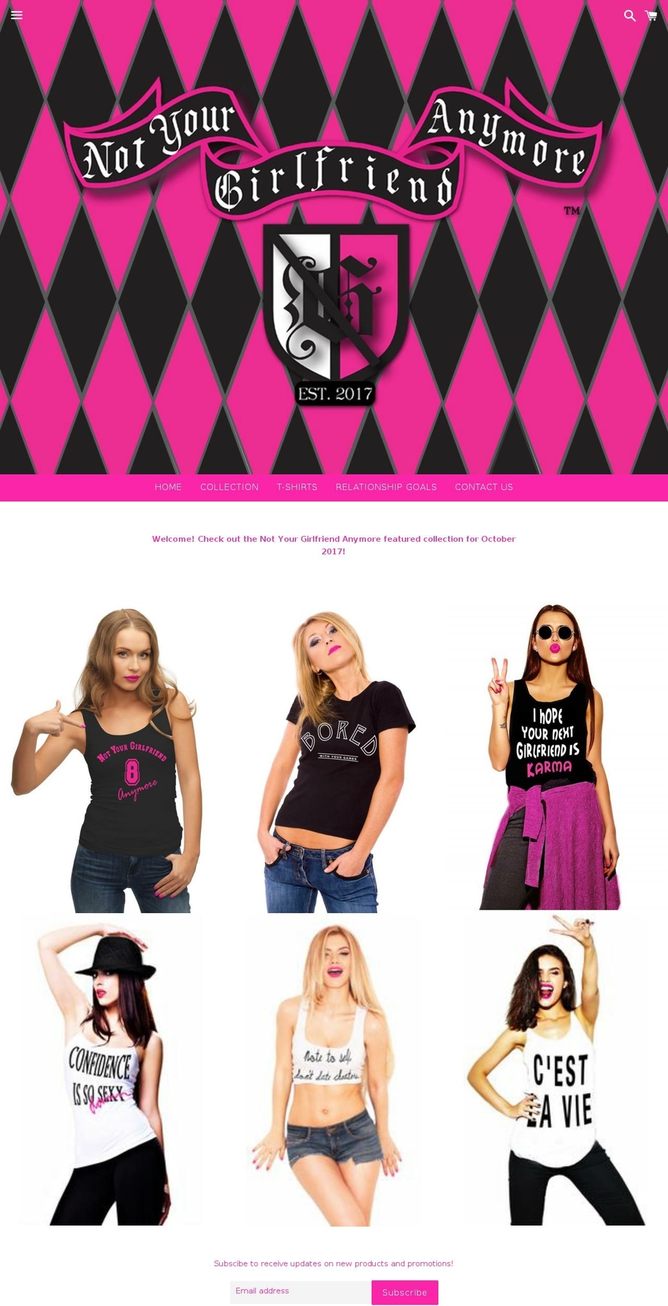 notyourgirlfriendanymore.com — Shopify storefront screenshot