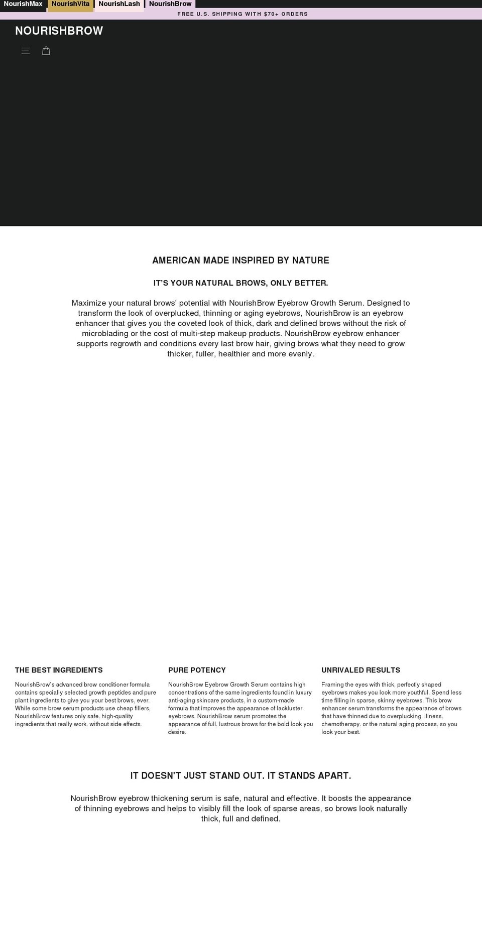 Signatures v Shopify theme site example nourishbrow.com