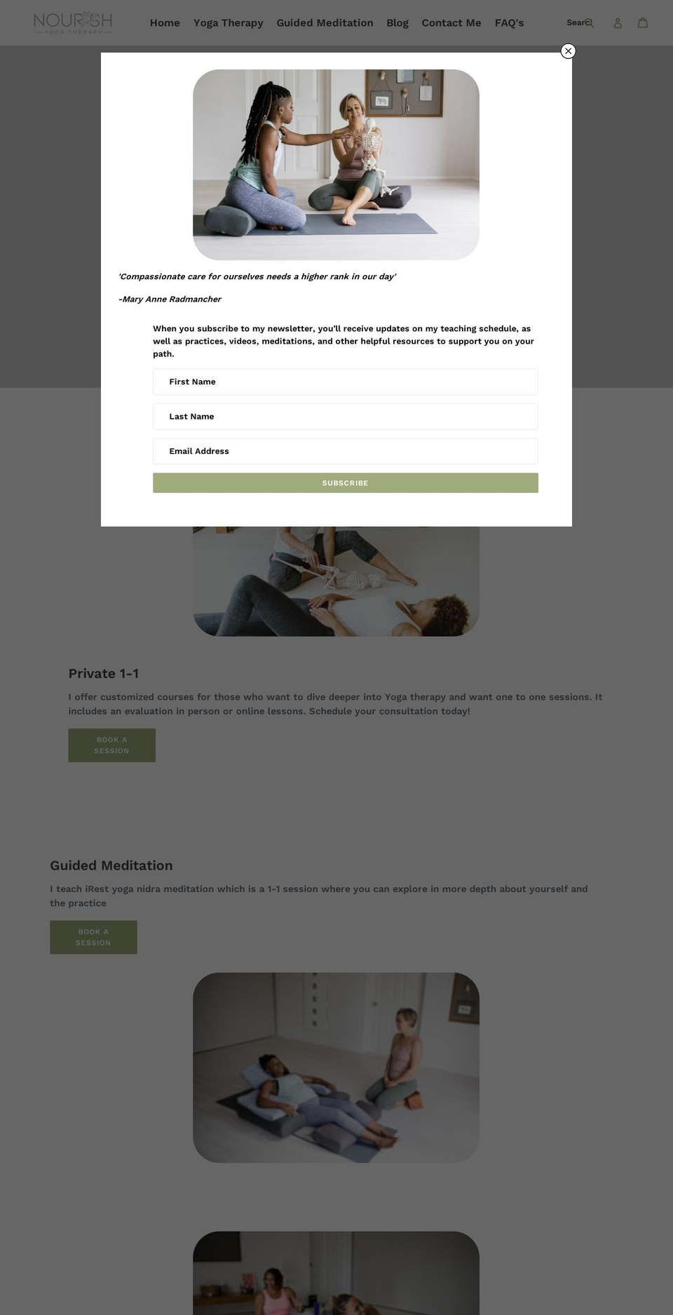 nourishyogatherapy.com shopify website screenshot