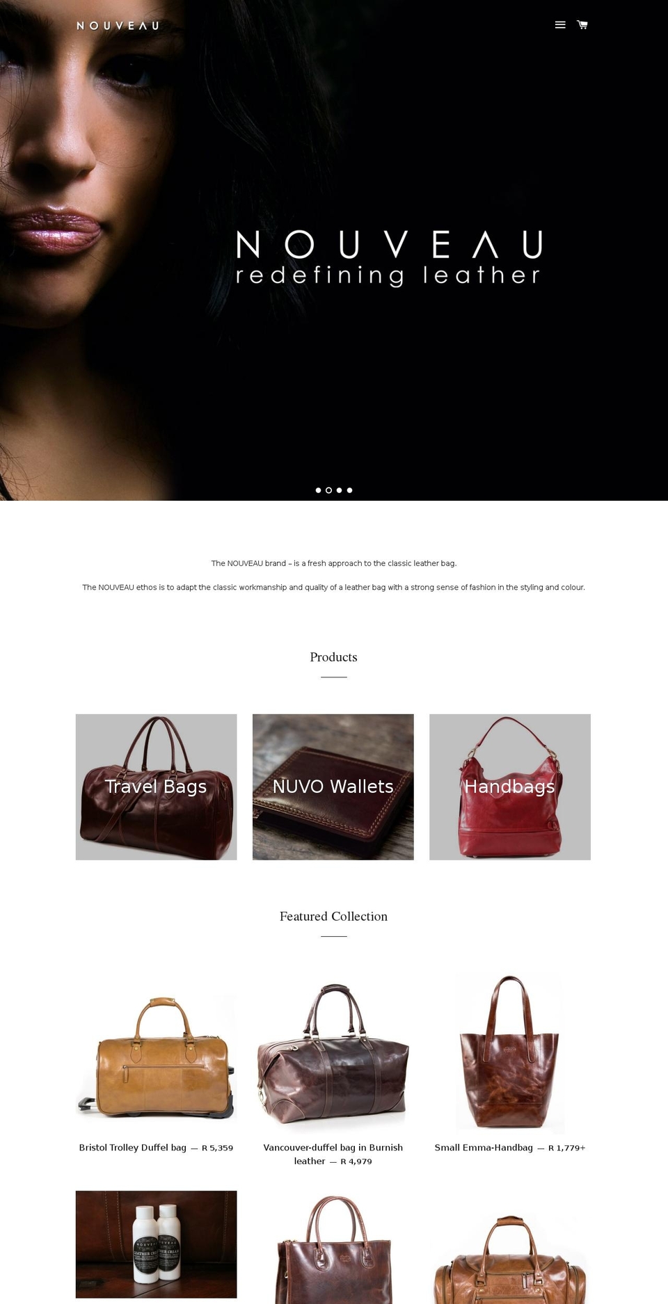 nouveauleather.com shopify website screenshot