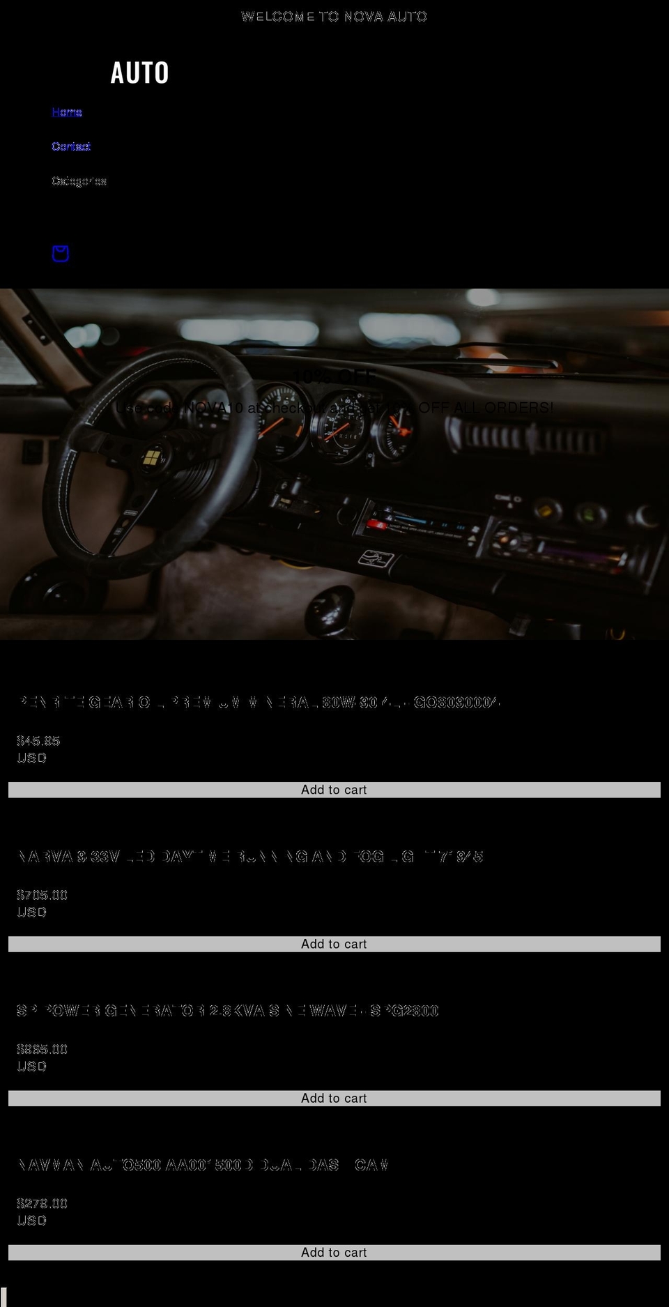 novaautoshop.com shopify website screenshot