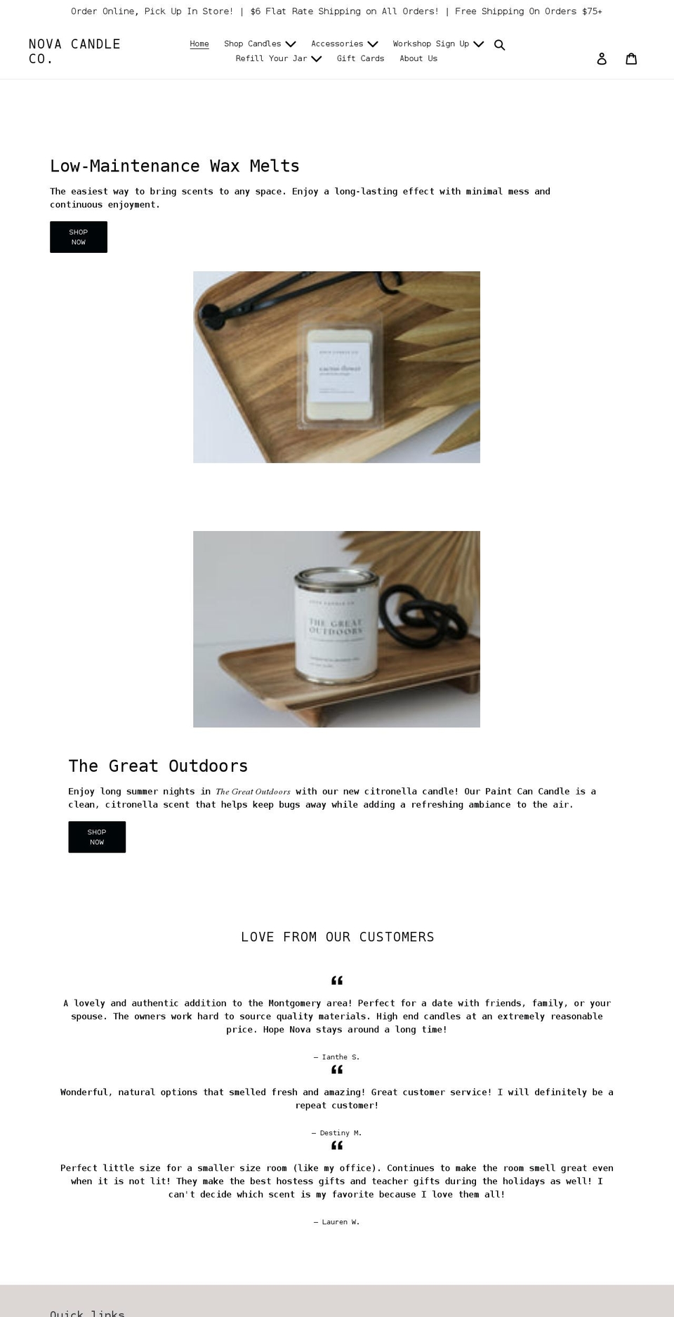 novacandleco.com shopify website screenshot