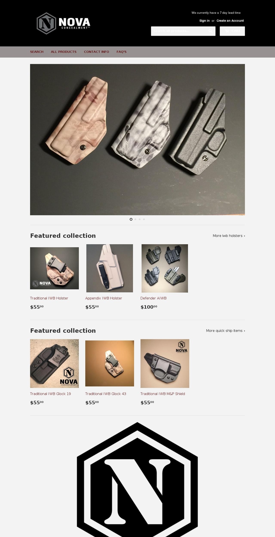 novaconcealment.com — Shopify storefront screenshot