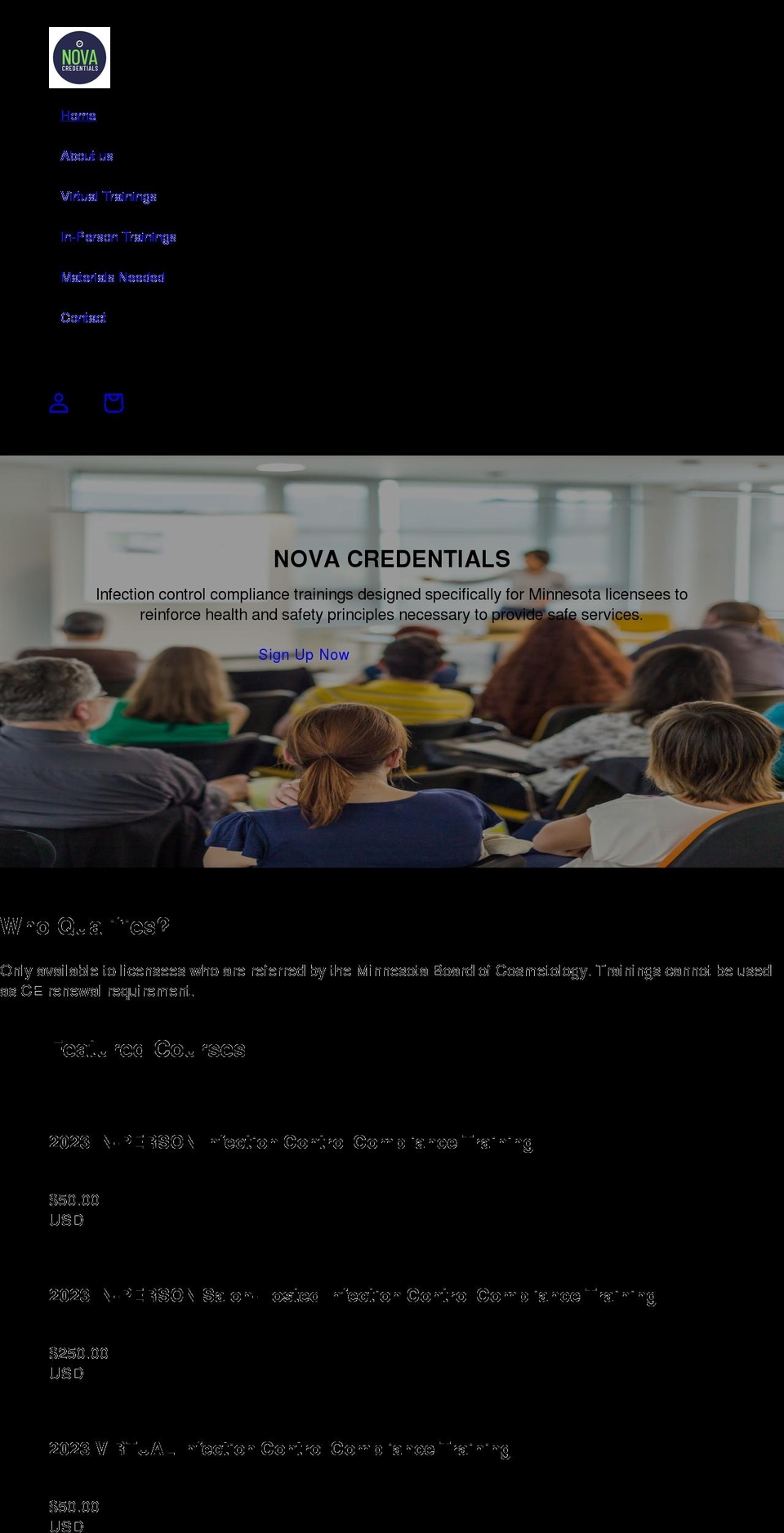 novacredentials.com shopify website screenshot