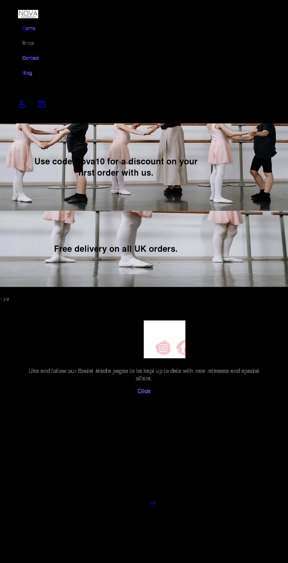 novadance.co.uk shopify website screenshot