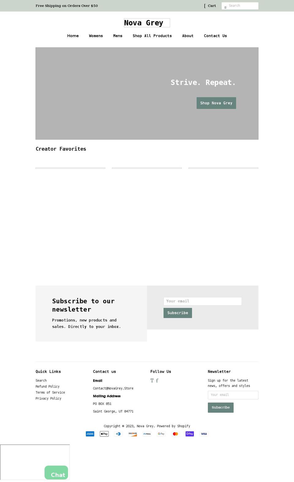 novagrey.store shopify website screenshot