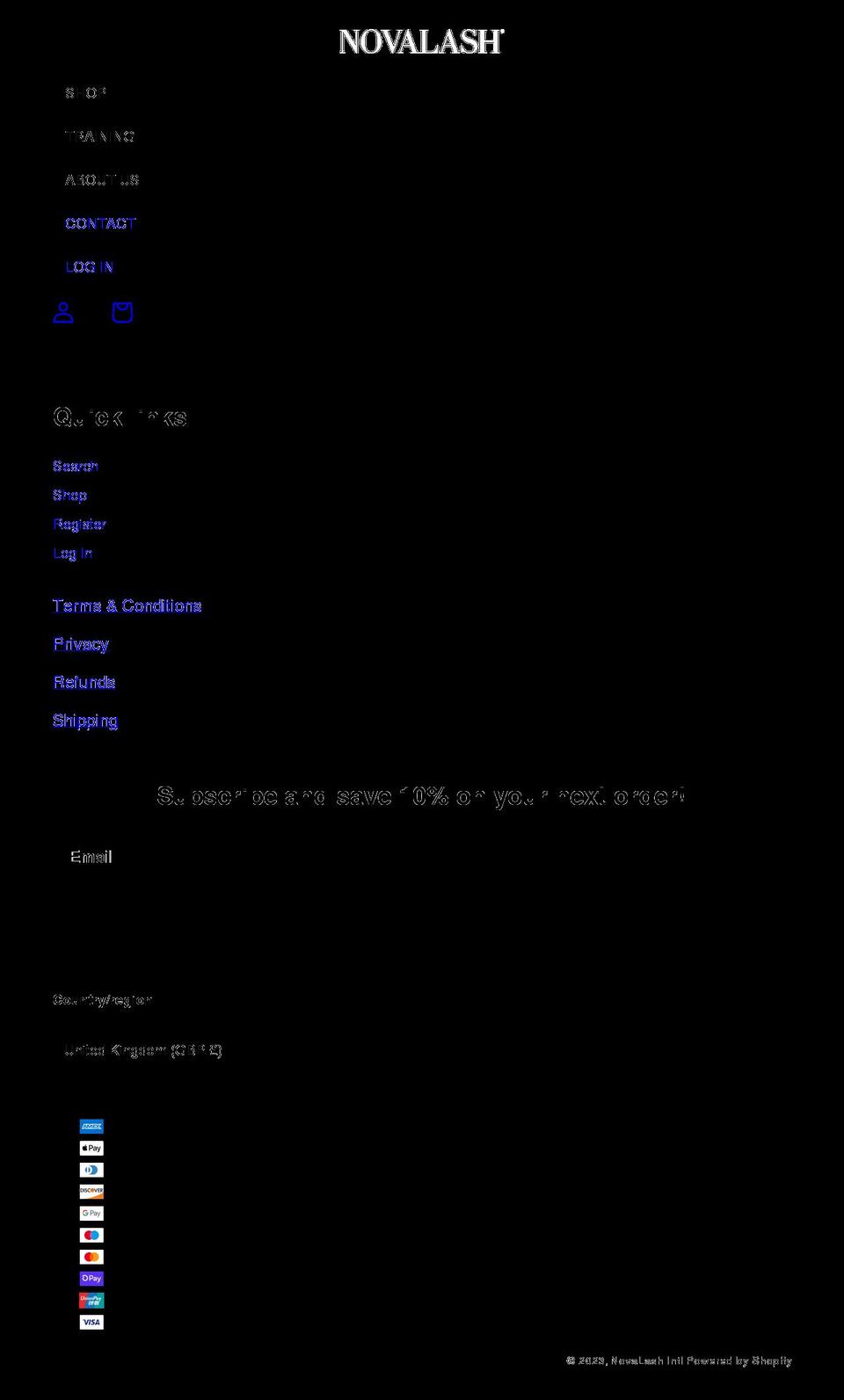 novalash.co.uk shopify website screenshot