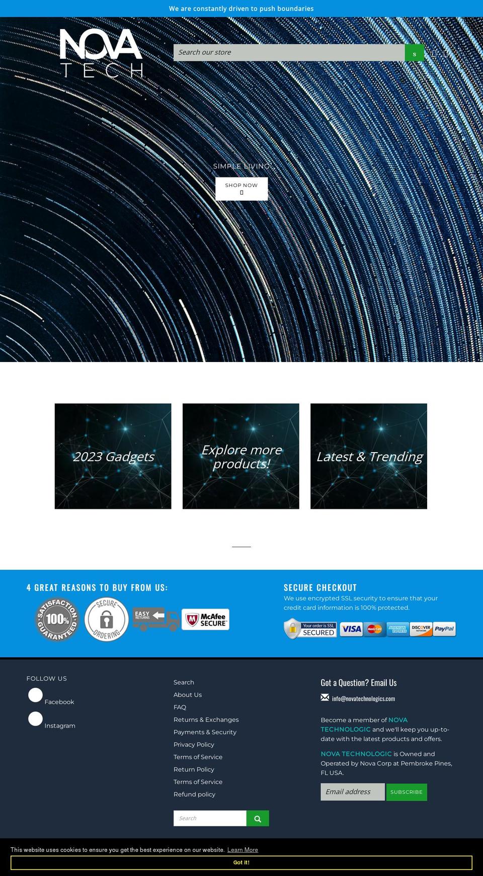 novatechnologics.com shopify website screenshot