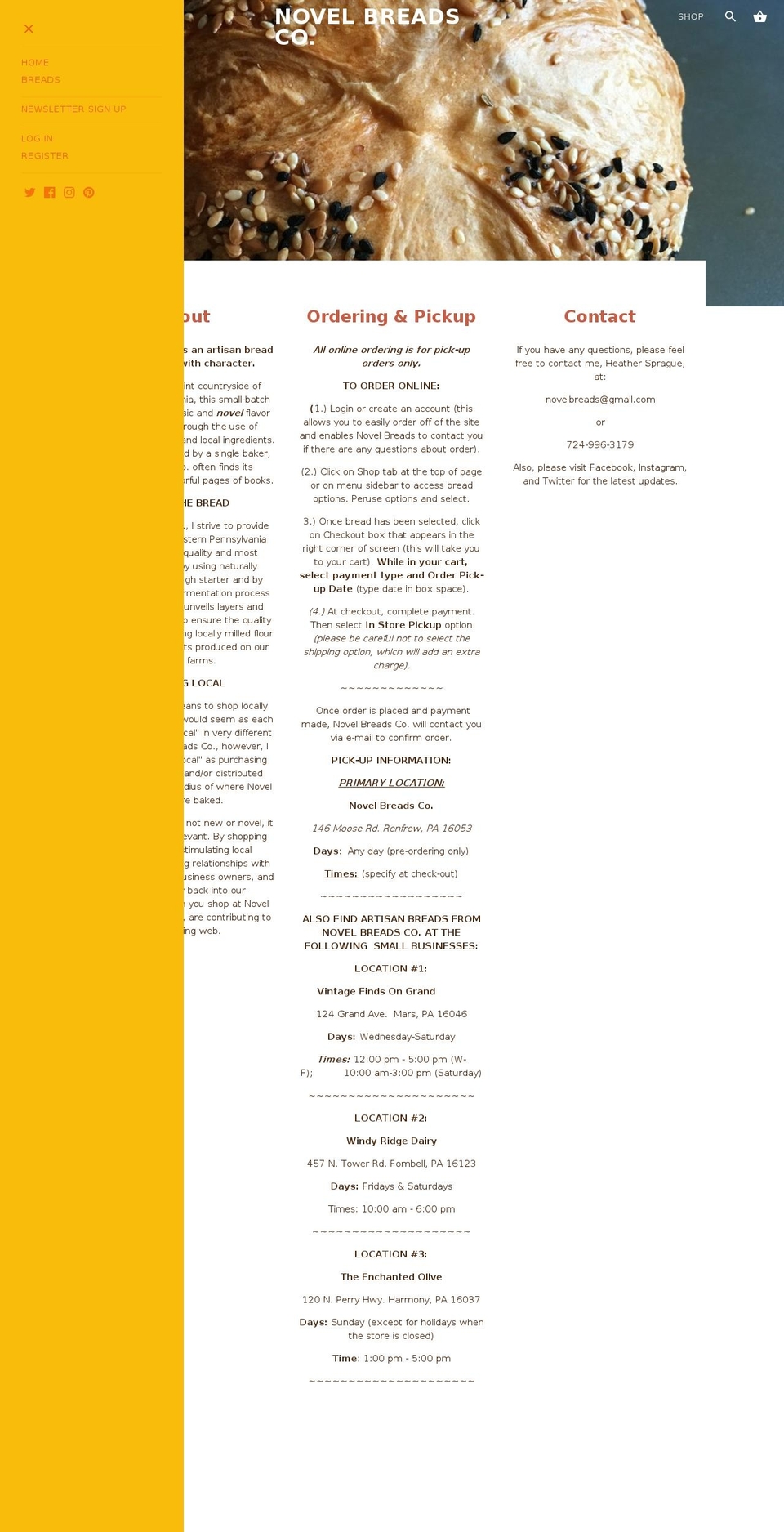 novelbreads.com shopify website screenshot