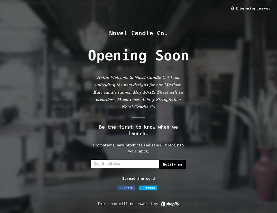 novelcandles.com shopify website screenshot