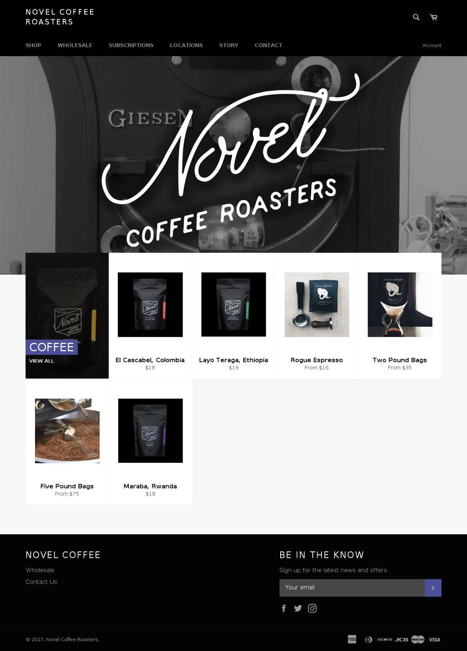 novelcoffeeroasters.com shopify website screenshot