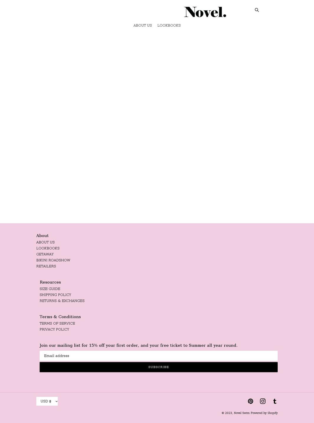 novelswim.com shopify website screenshot