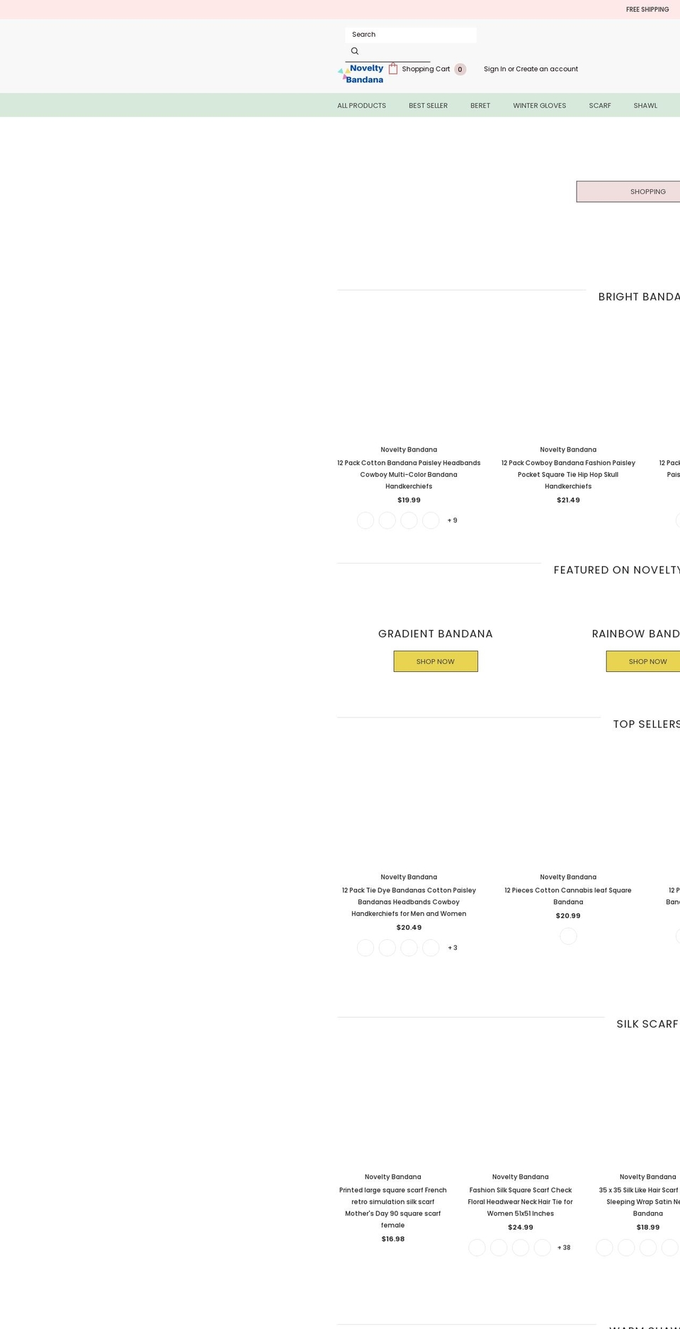 noveltybandana.com shopify website screenshot