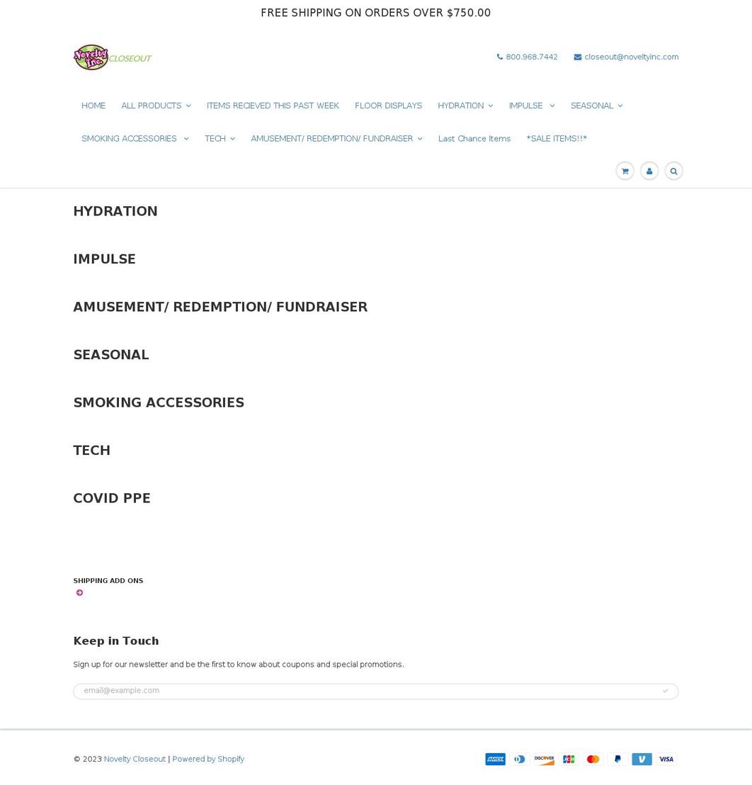noveltycloseout.com shopify website screenshot