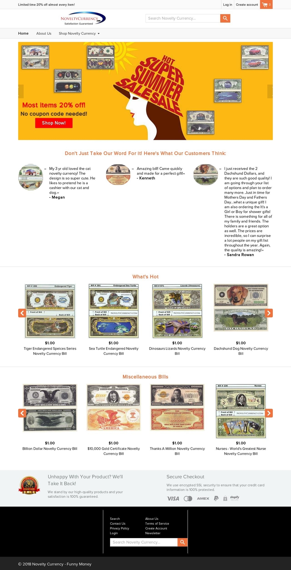noveltycurrency.com — Shopify storefront screenshot