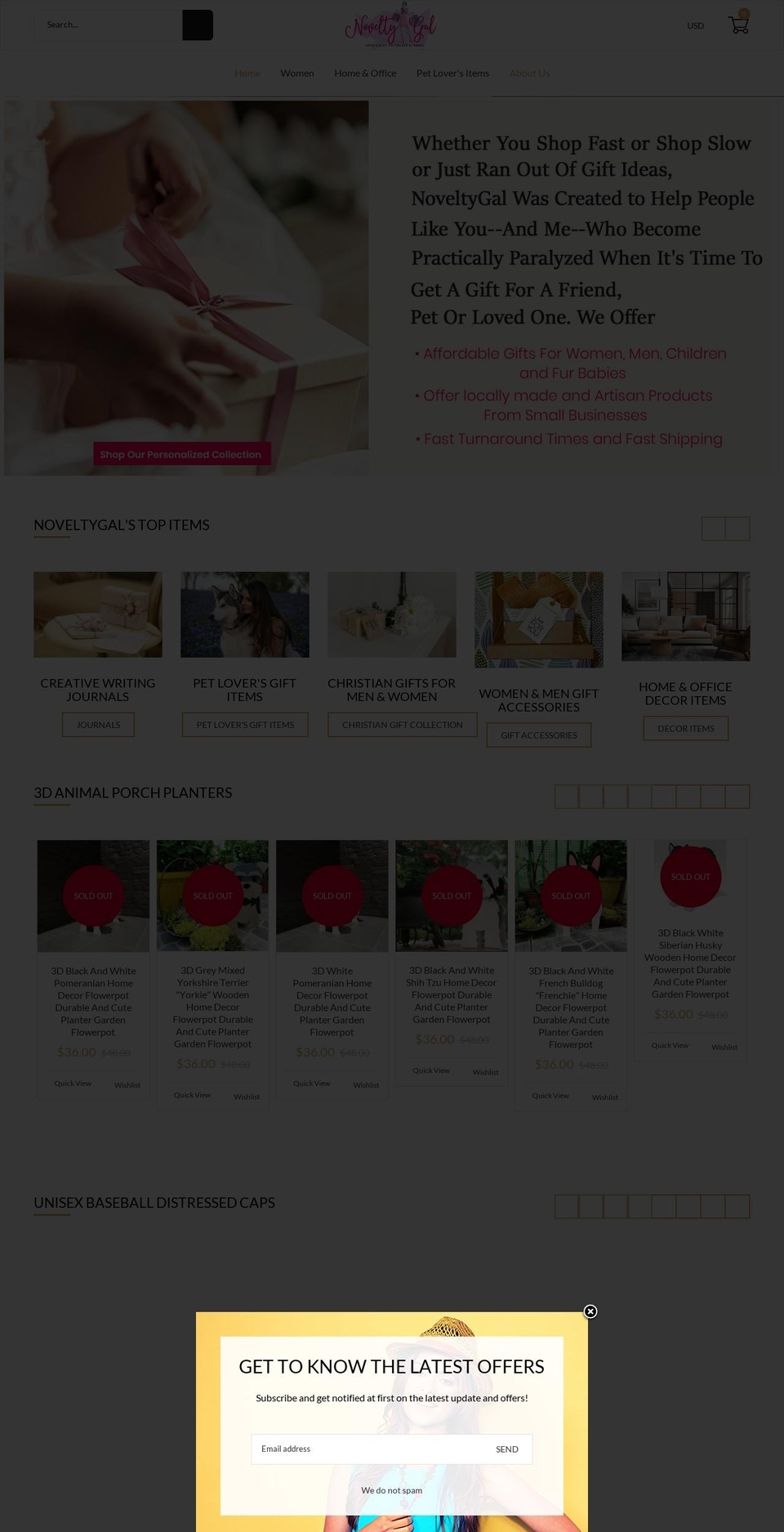 noveltygal.com shopify website screenshot