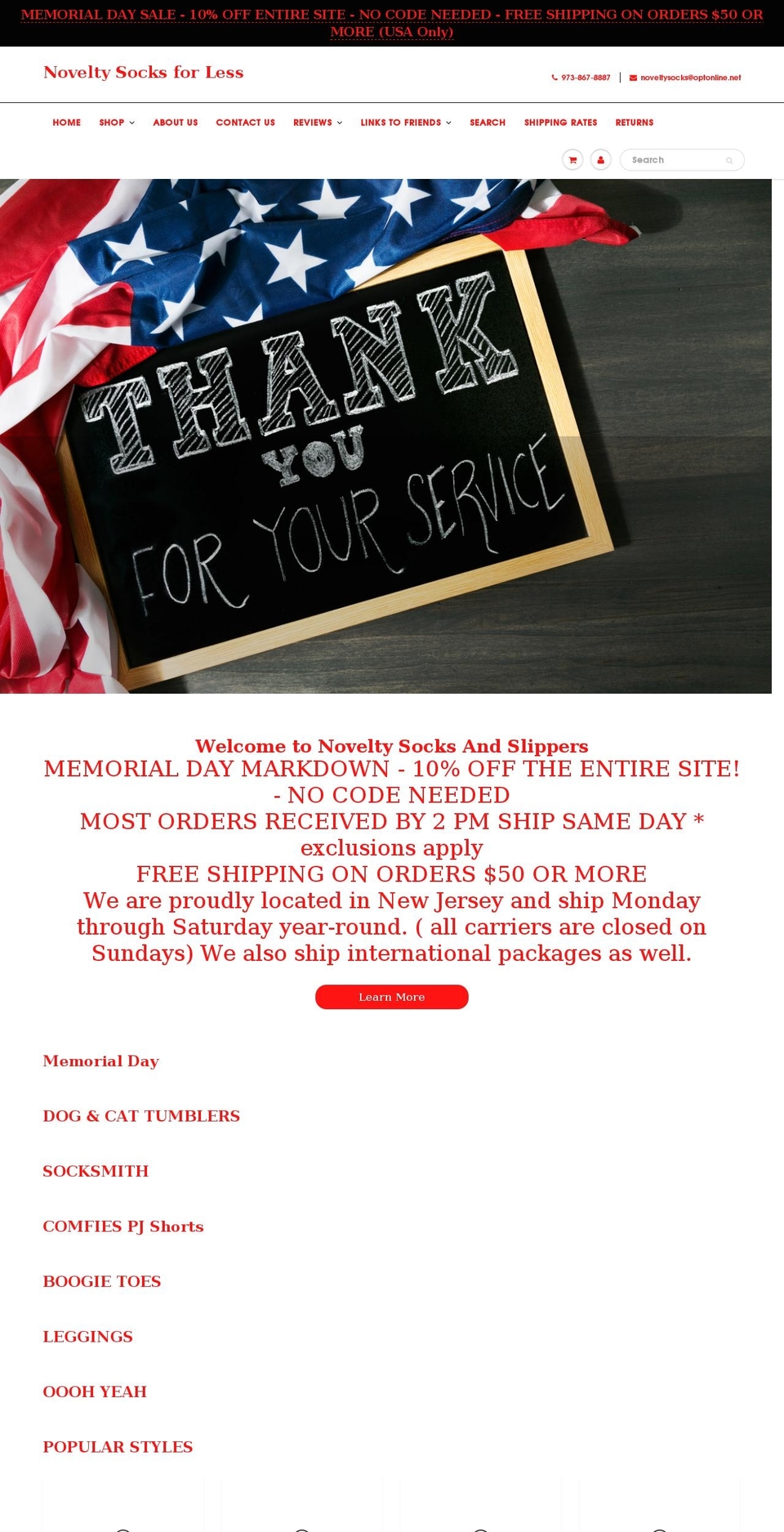 noveltysocksforless.com — Shopify storefront screenshot
