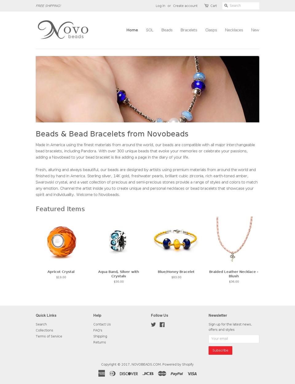 novobeads.com shopify website screenshot