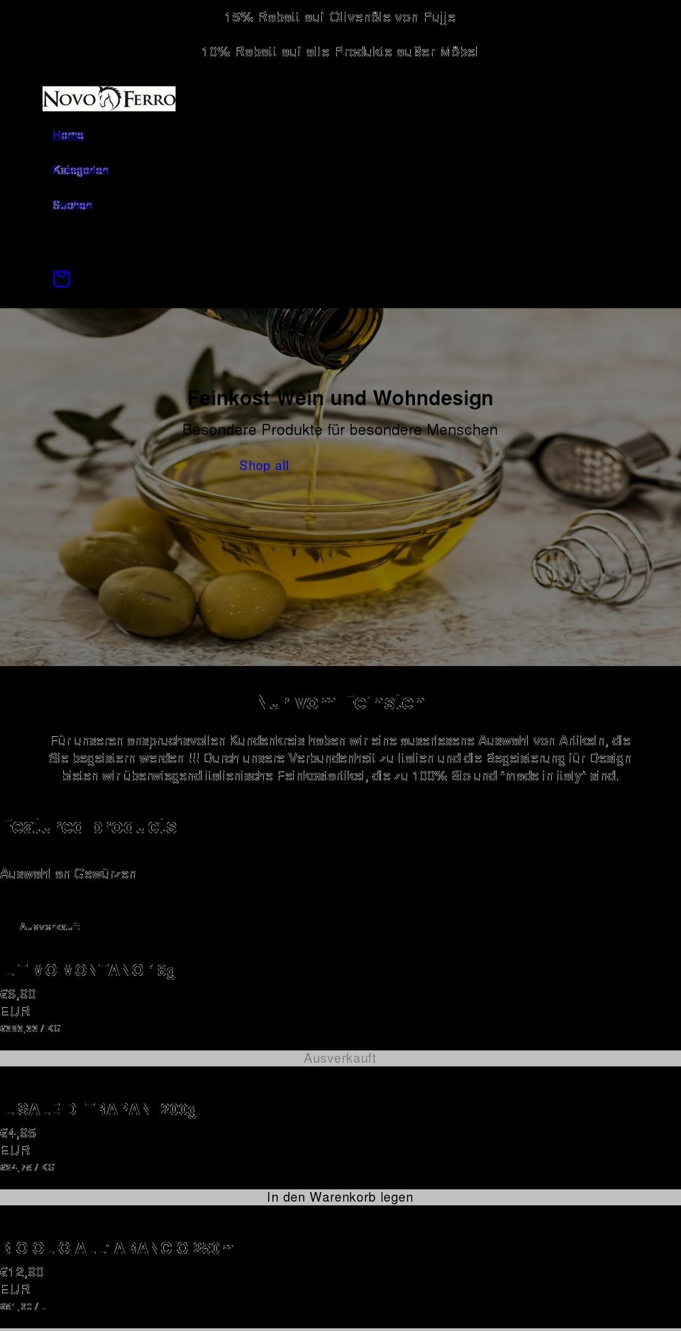 novoferroshop.com shopify website screenshot