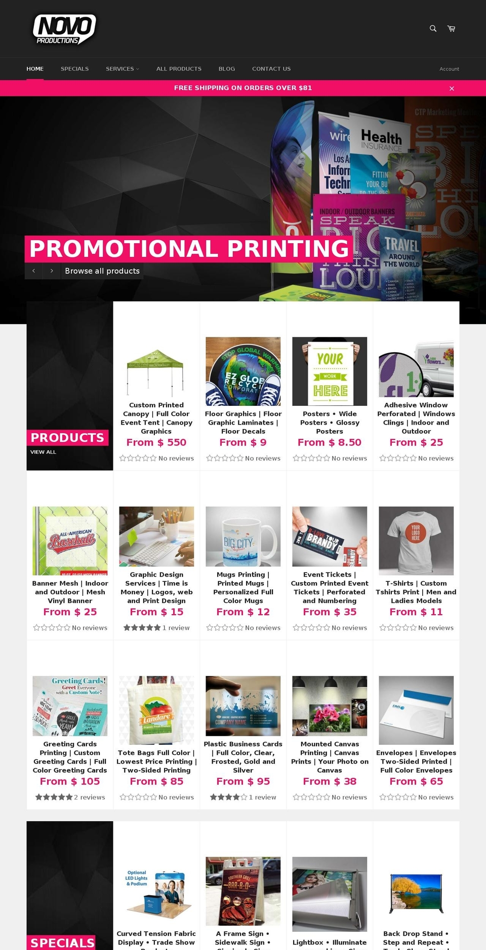 novoprinting.com shopify website screenshot