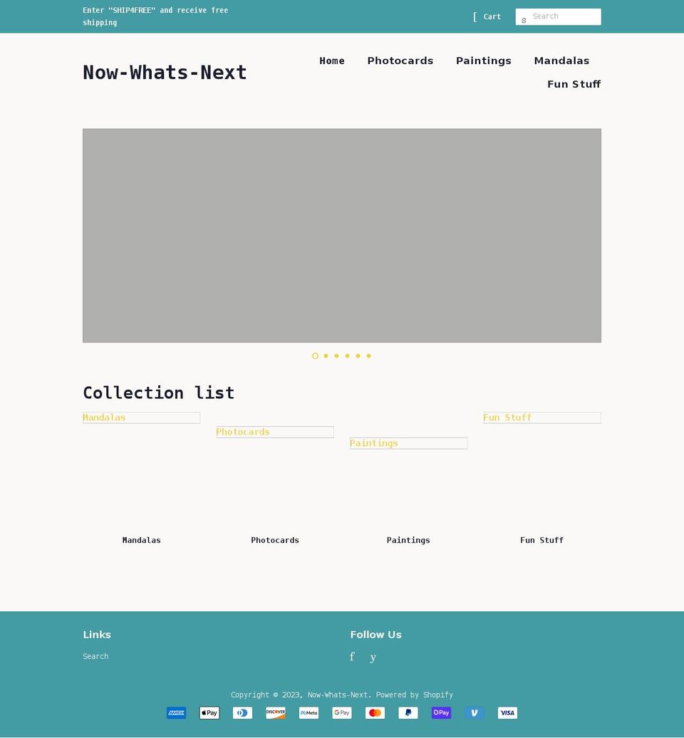 now-whats-next.com shopify website screenshot