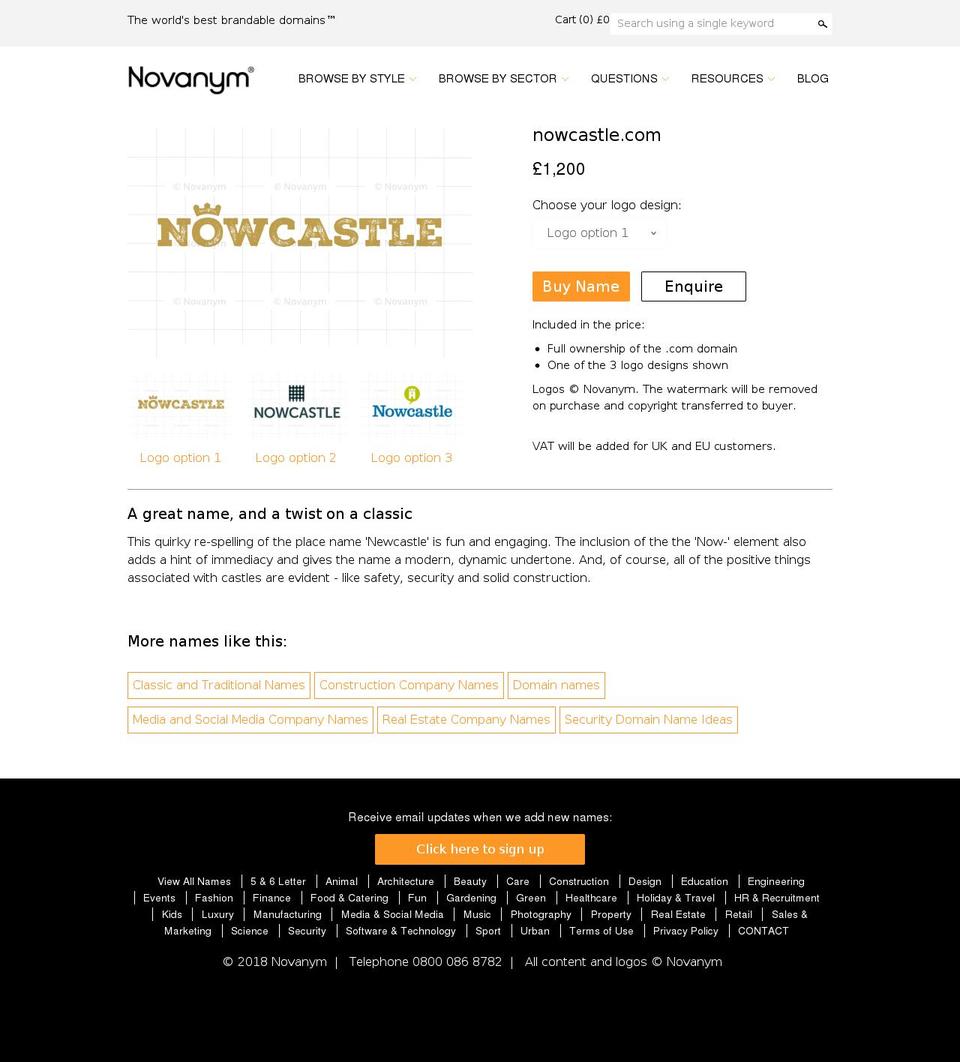 nowcastle.com — Shopify storefront screenshot