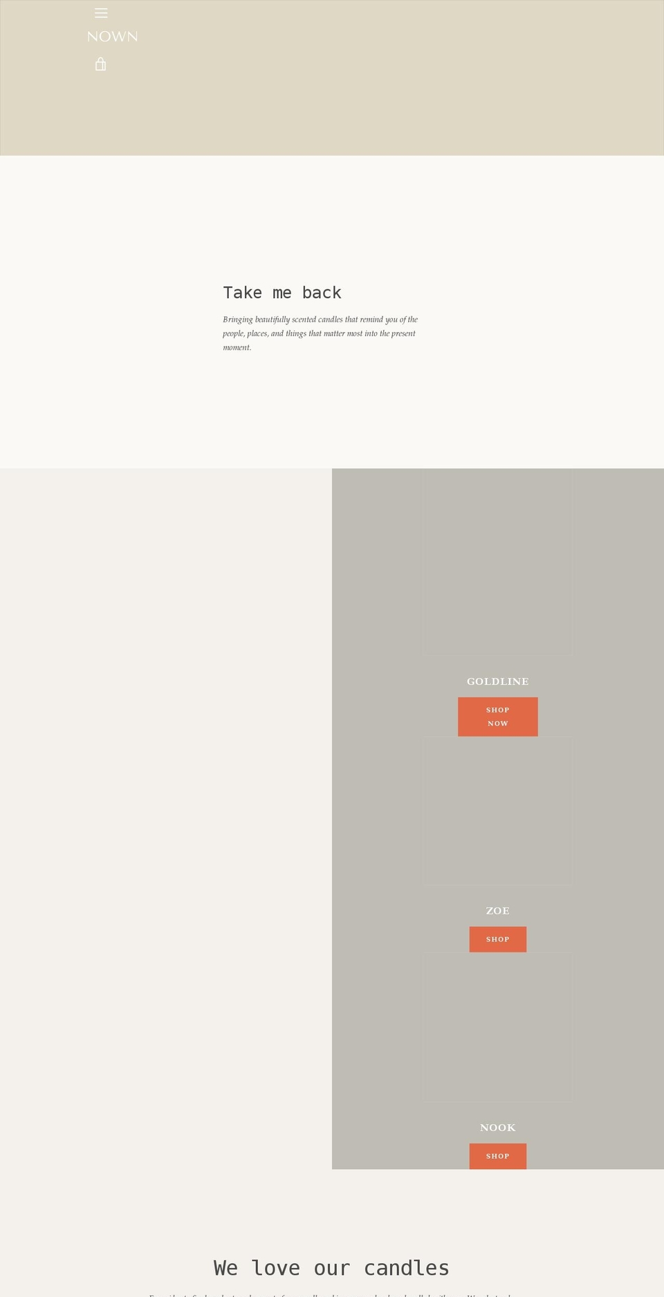 nowncandles.com shopify website screenshot
